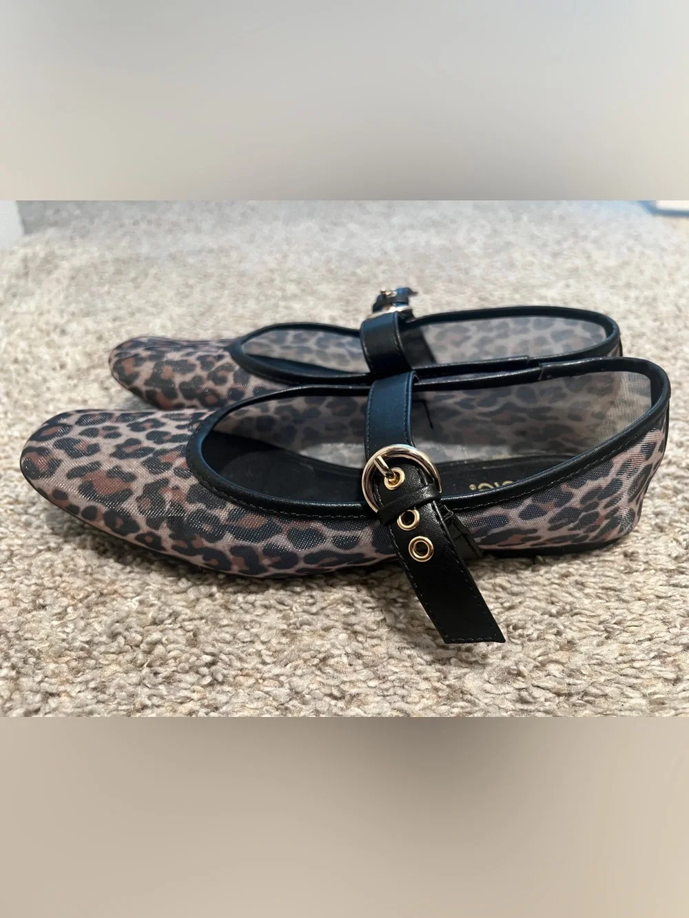 Leopard Print Mary Jane Ballet Flats - Black Trim